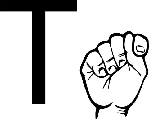 Asl Sign Language Letter T Coloring Page